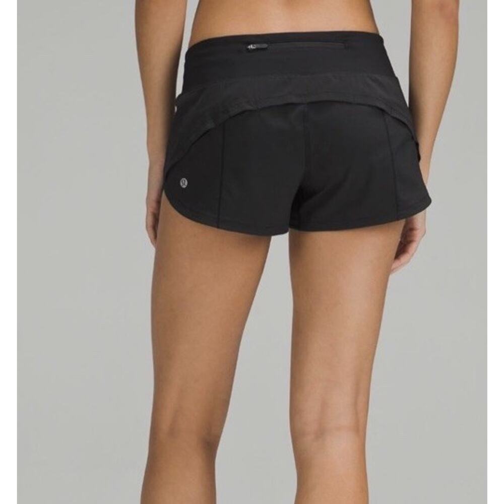 Lululemon Womens Speed Up Shorts Black Lined Back Zip Pocket Size 12? 4” Inseam